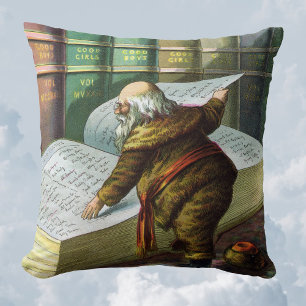 Coussin Vintage Christmas, Père Noël Naughty Nice Liste