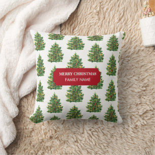 Coussin Vintage Christmas Tree Holiday Nom personnalisé