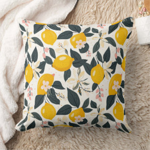 Coussin Vintage citron et Motif de fleurs roses