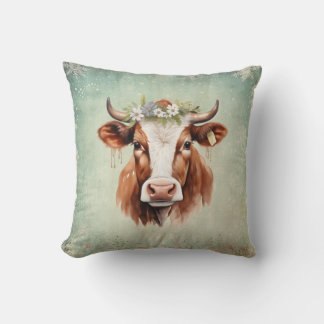 Coussin Vintage country Cow Christmas 