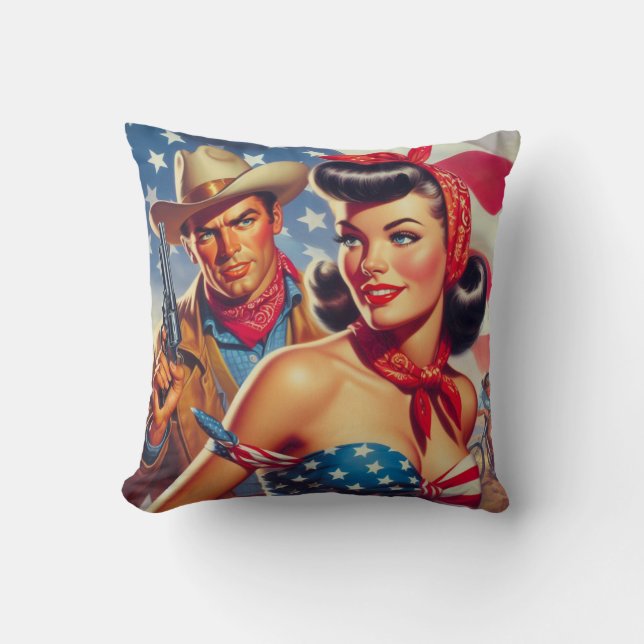 Coussin Vintage Cowboy et Pin Up (Recto)