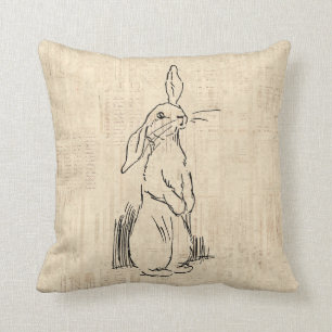 Coussin Vintage Cute Bunny Rabbit Art Script Arrière - pl