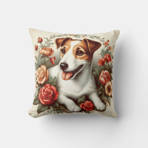 Coussin Vintage Cute Jack Russell Terrier Floral