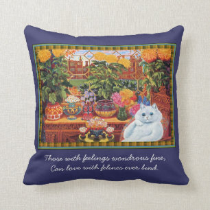 Coussin vintage d'art de chat de botaniste de