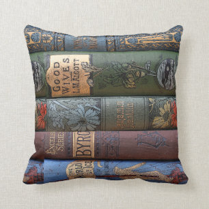 Coussin vintage de collection de bibliothèque de