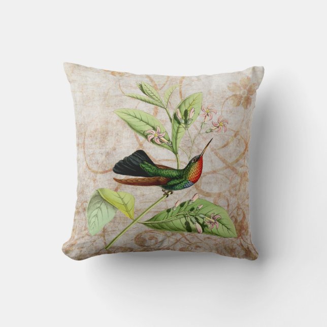 Coussin Vintage de Grunge à Colibri Throsé (Recto)