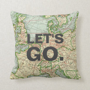 Coussin vintage de l'Europe de carte, citation