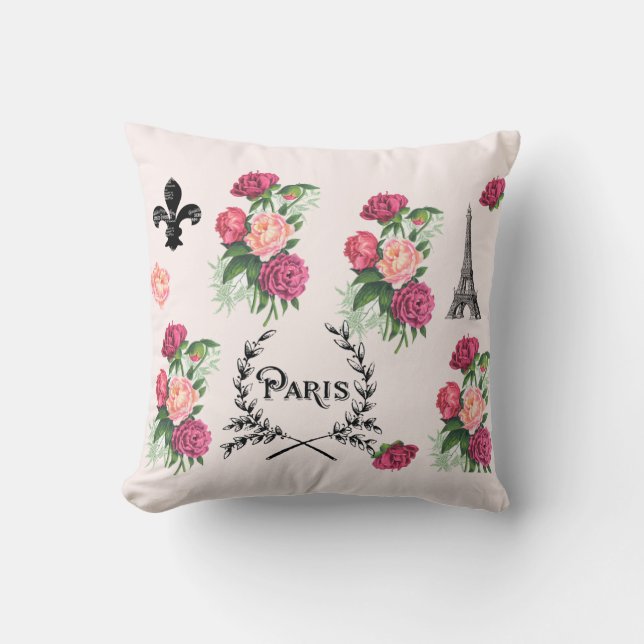 Coussin vintage de rose de roses de Paris (Recto)