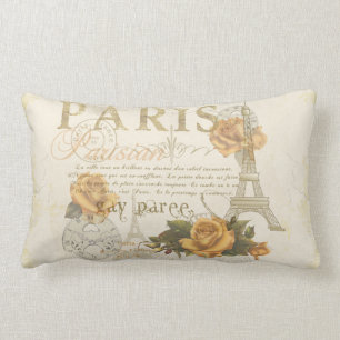 Coussin vintage de Tour Eiffel de roses de Paris