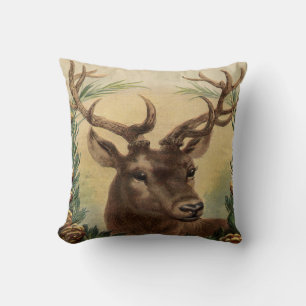 Coussin Vintage Deer Buck Stag Nature Noël rustique