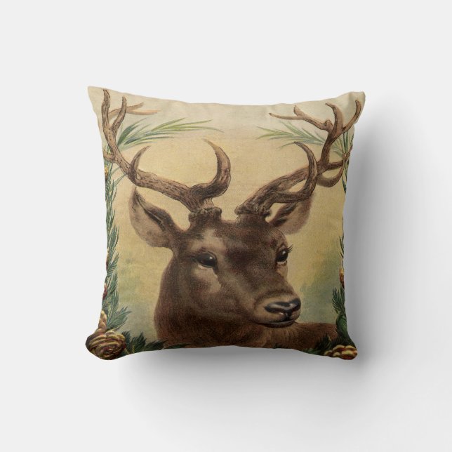 Coussin Vintage Deer Buck Stag Nature Noël rustique (Recto)