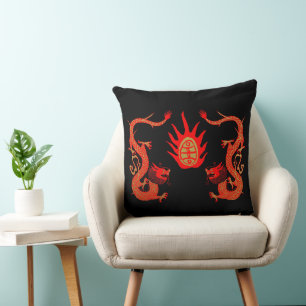 Coussin Vintage Dragon Holiday rouge et noir