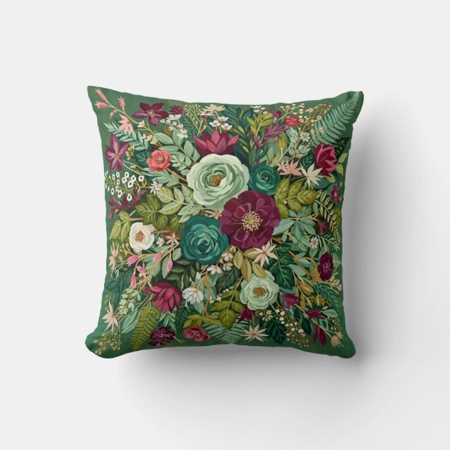 Coussin Vintage Emerald Green Botanical  (Recto)