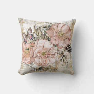 Coussin Vintage Ephémère Rustique rose Floral
