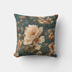 Coussin Vintage Exquis Blanc et Fleurs Rouges Corail Luxur