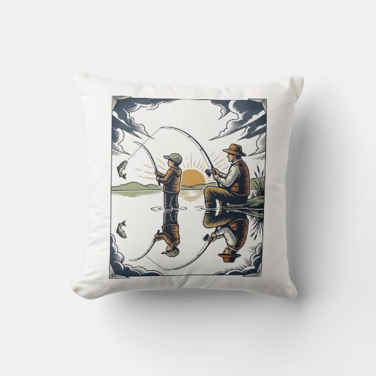 Coussin Vintage Father and Child Fishing Engraving Shirt D (Recto)