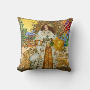 Coussin Vintage femme Soleil d'or : Leo Zodiac Collage Art
