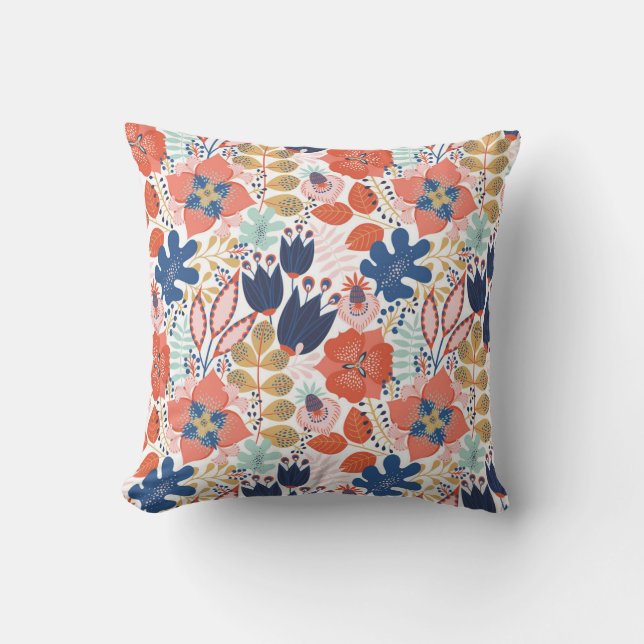 Coussin Vintage floral clair : style scandinave. (Recto)