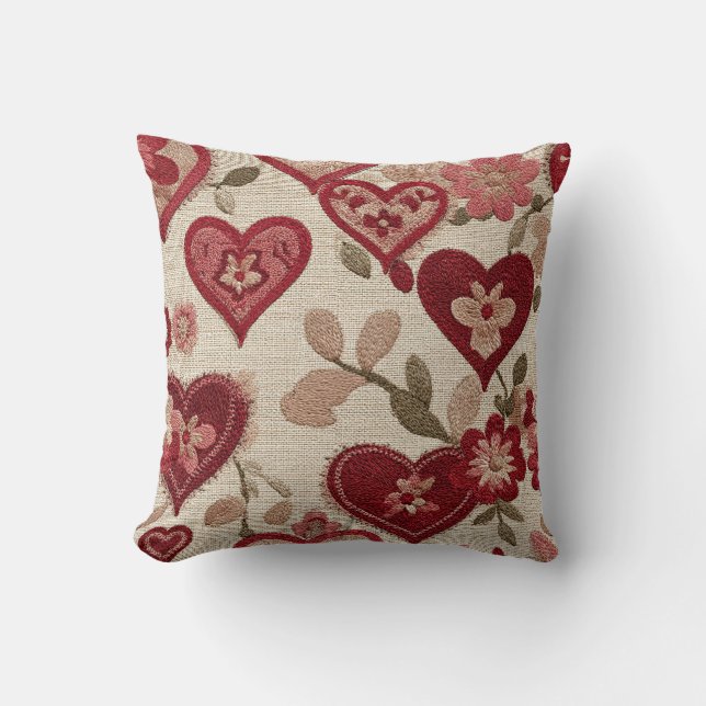 Coussin Vintage Floral Heart Tapestry Throw Pillow (Recto)