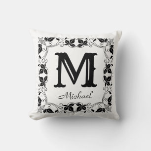 Coussin Vintage Floral Personnalisé Nom Monogramme