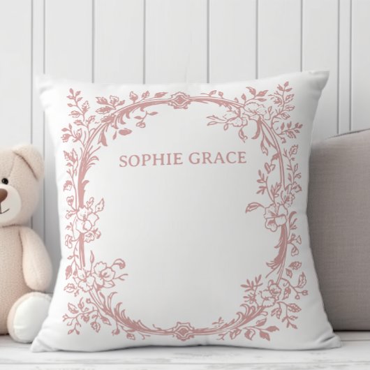 Coussin Vintage Floral Rose Bébé Intemporel