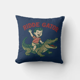 Coussin Vintage Floride Kitsch Ridde Gator Alligator Bleu