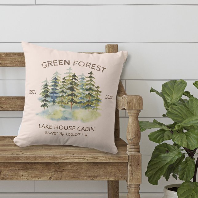 Coussin Vintage Foggy Green Forest Cabine Lodge (In situ)