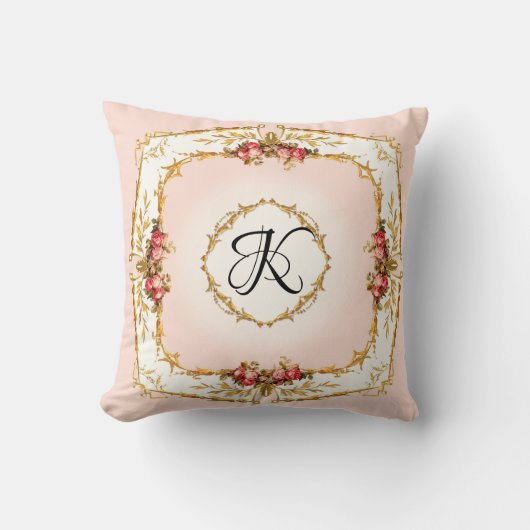 Coussin Vintage Français Aquarelle Rose Fille Monogramme (Recto)