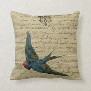 Coussin Vintage French Chic Bird Imprimer Vol Swallow