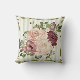 Coussin Vintage Grandes d'olivier/crème avec Roses de chou