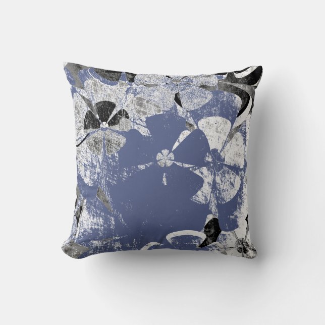Coussin Vintage gris noir floral (Recto)