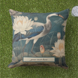 Coussin Vintage grue bleu botanique personnalisable