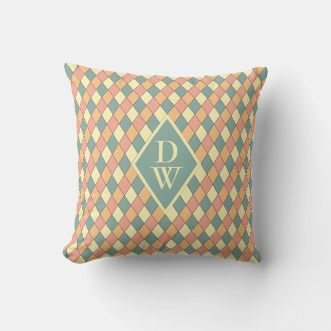 Coussin Vintage Harlequine Diagonal dans Pastels Monogramm (Recto)