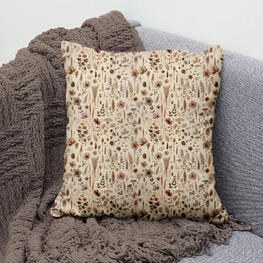 Coussin Vintage Herbarium Pressed Flower Throw Pillow