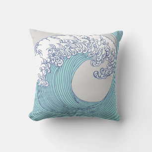 Coussin Vintage japonais Ukiyo-e Art de vague de surf Côte