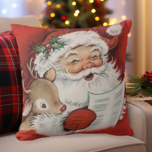 Coussin Vintage Jolly Père Noël avec Baby Rudolf Noël