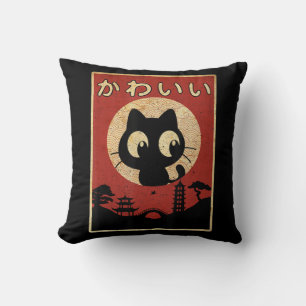 Coussin Vintage Kawaii Chat Japonais Anime Noir Gift Girls