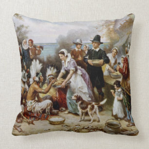 Coussin Vintage Le Premier Thanksgiving 1621 Jean Ferris