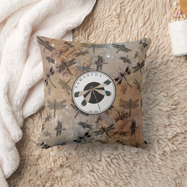 Coussin Vintage libellule Entomologie détenue Monogramme (Couverture)