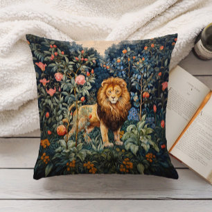 Coussin Vintage Lion Botanique Jungle Florale