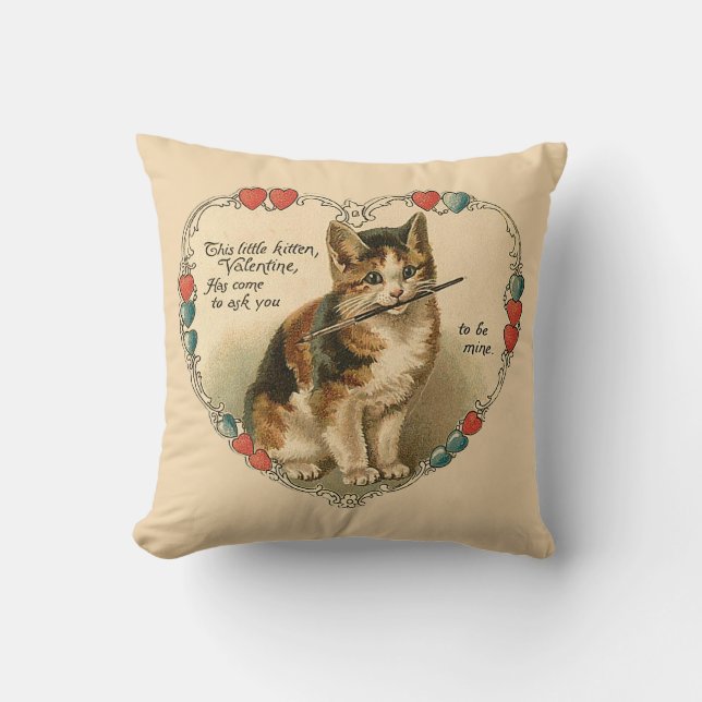 Coussin Vintage Little Kitten Valentine (Recto)