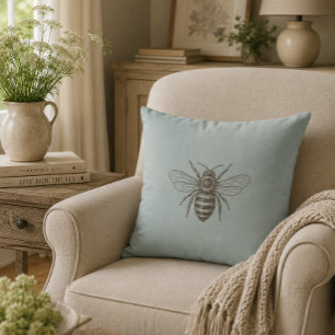 Coussin Vintage Maison de Campagne Française Abeille Neutr