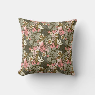 Coussin Vintage Mid-Century Modern Olive and Pink