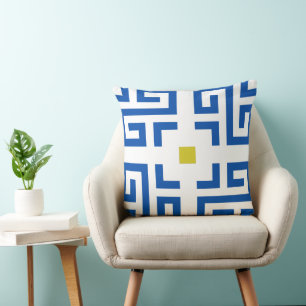 Coussin Vintage moderne Boho bleu & jaune Motif de base