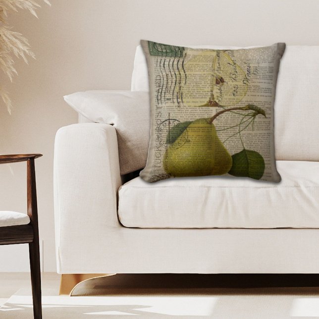 Coussin vintage moderne Botanique Imprimer poire de fruit (modern Vintage Botanical Print fruit pear Throw Pillow)