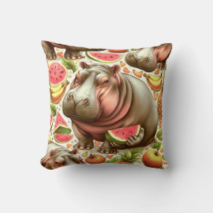 Coussin Vintage Motif d'hippopotame tropical