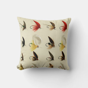 Coussin Vintage Mouche Pêche Mouches Aquarelle Nautique