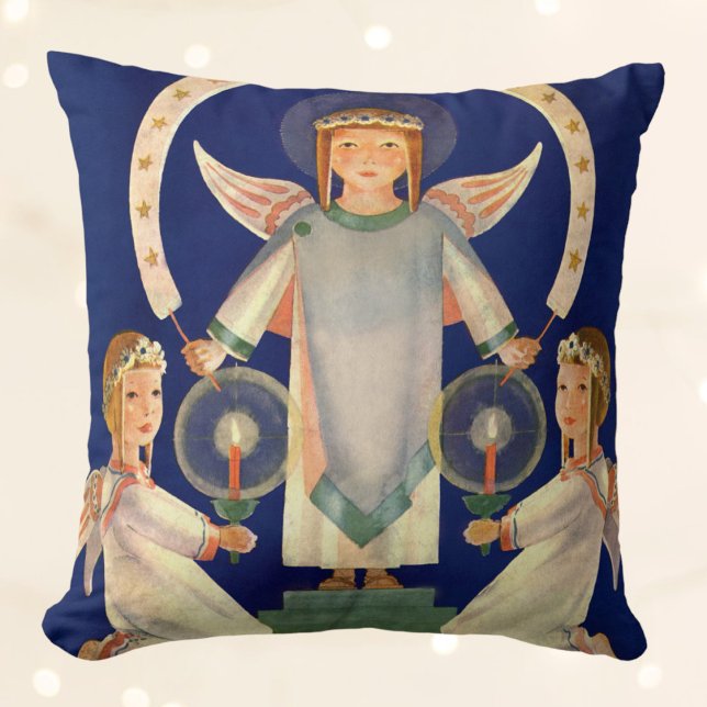 Coussin Vintage Noël, anges scandinaves Santa Lucia (Créateur téléchargé)