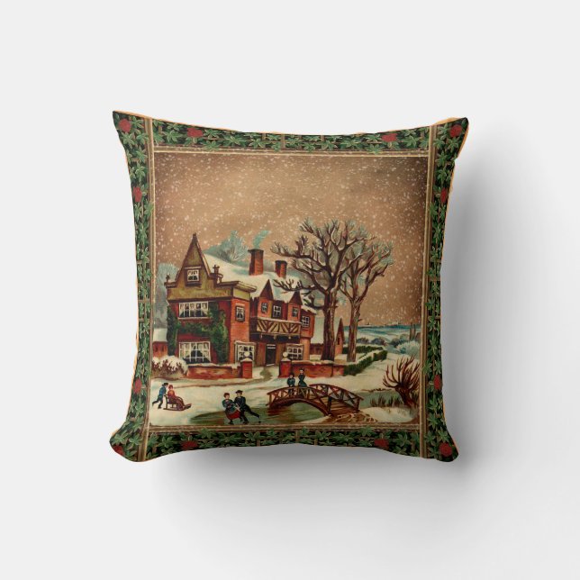 Coussin Vintage Noël hiver merveille rétro élégant (Recto)