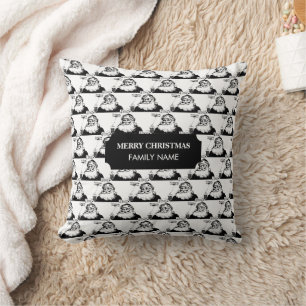 Coussin Vintage Noël Père Noël Noir Blanc Nom